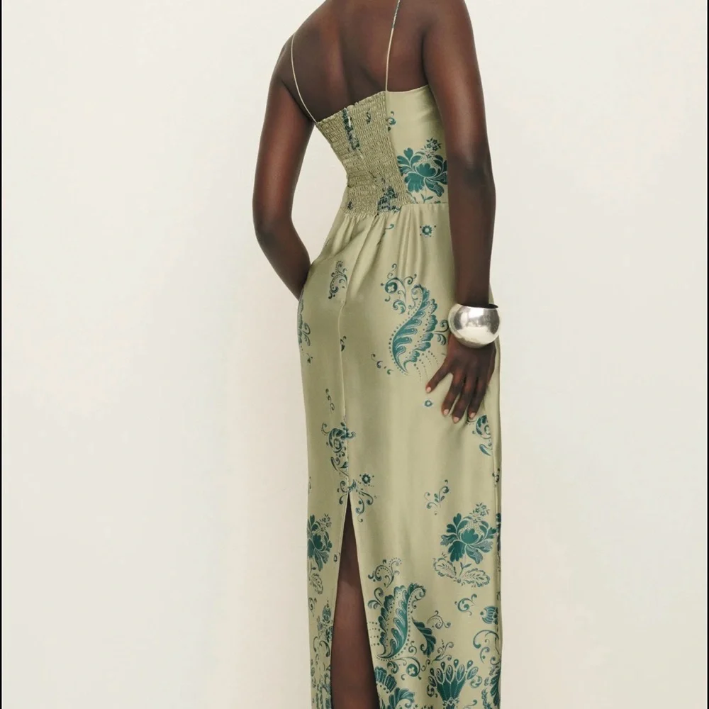 Reformation Frankie Silk Dress Green - Size 10 - Picture 2 of 2